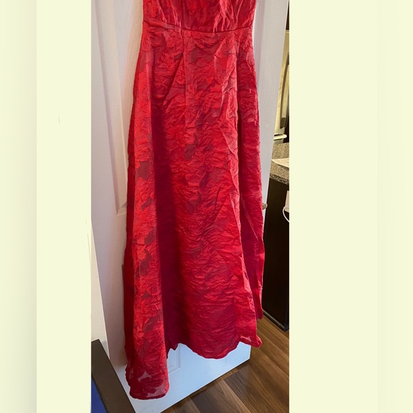 Elegant Red Textured A-Line Evening Dress - Picture 3 of 16